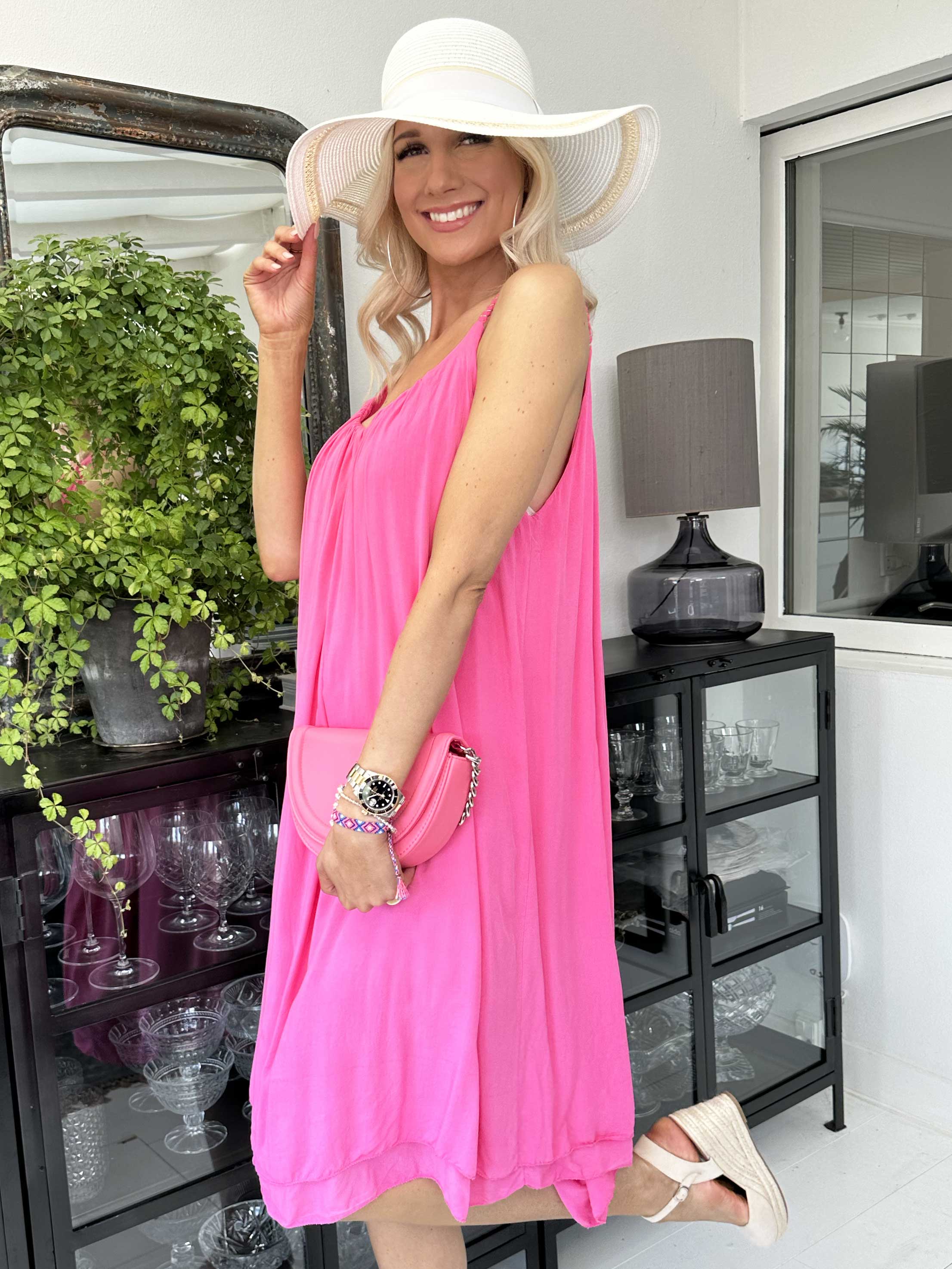 Asia Dress - Söt enfärgad viskosklänning med flätade axelband